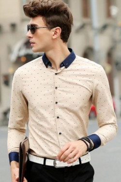 Beige Tiny Multicolor Fishbone Street Fashion Shirt