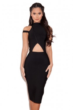 2016 Cheap Black High Neck Cutout Waist Bandage Party Dress [162001] – $122.00 : Cheap Ban ...