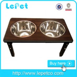 Factory wholesale stainless steel dog bowl pet feeder wood elevated dog bowls