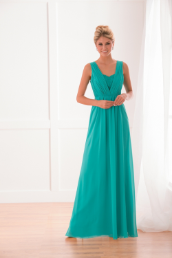 US$140.99 2015 Zipper Up V-neck V-back Sleeveless Chiffon Floor Length