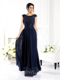 A-Line Scoop Floor-Length Chiffon Dresses with Beading – MissyGowns