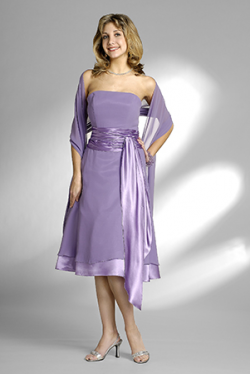 US$155.99 2015 Strapless Chiffon Shawl Sash Ruched Sleeveless Knee Length Lilac