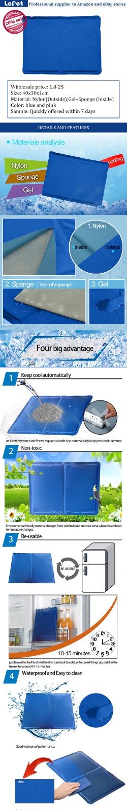 manufacturer wholesale re-usable gel+sponge dog cooling mat cool gel pad