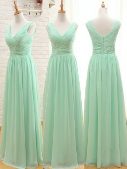 For Less Chiffon Floor-length Ruffles Sage V-neck Bridesmaid Dresses in UK