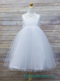 Ball Gown Straps Floor Length First Communion Dress With Tulle -Fannybrides.com