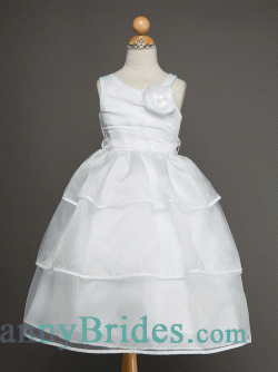 Ball Gown V-Neck Floor Length First Communion Dress With Flowers -Fannybrides.com