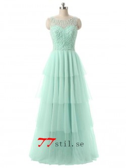 Tulle blotta halsen beading lång kväll klänningar balklänning med layered kjol – TTstil.se