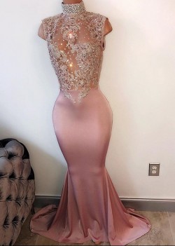 Lace-Appliques Modest High-Neck Sleeveless Pearls Mermaid Prom Dress BA4598_Prom Dresses 2017_Pr ...