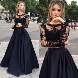Modern Two Piece Black Lace A-line Long Sleeve Prom Dress_Prom Dresses 2017_Prom Dresses_Special ...