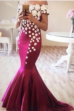 Appliques Off-The-Shoulder Mermaid Flowers Elegant Evening Dress_Evening Dresses_Special Occasio ...