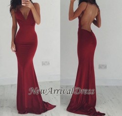 Backless Burgundy Stretchy Spaghettis-Straps Sheath Prom Dresses_Prom Dresses_Special Occasion D ...
