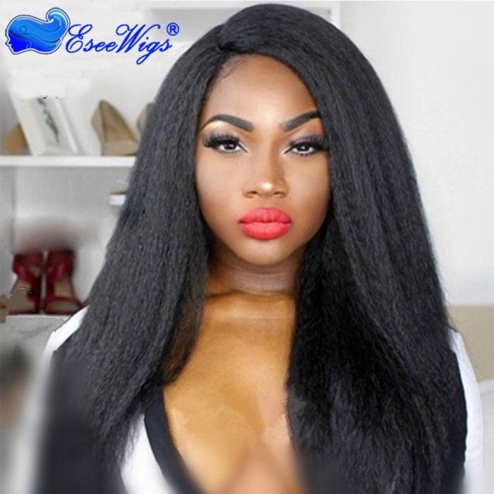 360 Lace Wigs 180% Density Kinky Straight Full Lace Human Hair Wigs With Natura Hairline