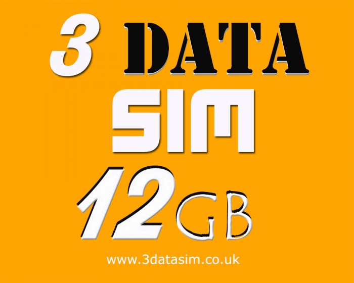 three 12gb data preloaded sim card