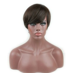 Glueless Human Hair Short Wigs Silk Straight Brazilian Virgin Human Hair Brown Color for Women
