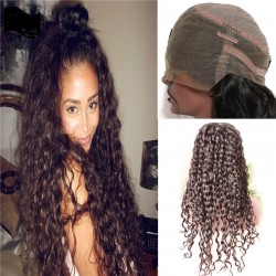 360 Lace Frontal Wig 180% Density Loose Curly Wave Dark Brown Hair Color Brazilian Virgin Remy H ...
