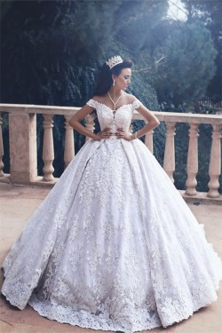 Lace Luxurious Princess Appliques Off-The-Shoulder Ball-Gown Wedding Dress_Ball Gown Wedding Dre ...