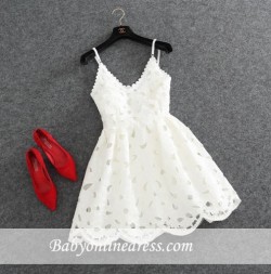 2017 Short Mini Lace Cute White Spaghettis-Strap Homecoming Dress_Homecoming Dresses_Special Occ ...