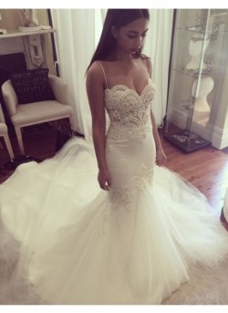 Mermaid/Trumpet Tulle Wedding Dress With Beading And Lace