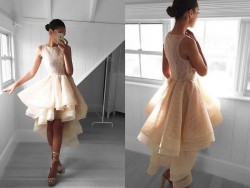 Cute Hi-Lo A-line Lace Sleeveless Jewel Ruffles Prom Dress_Evening Dresses 2017_Evening Dresses_ ...