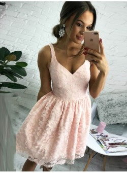 Cute Pink Lace Straps Sleeveless Short Homecoming Dress_Homecoming Dresses_Special Occasion Dres ...