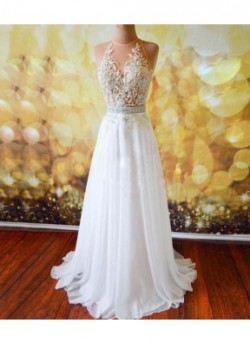 White A-Line Lace Long Prom Dresses/Evening Dresses
