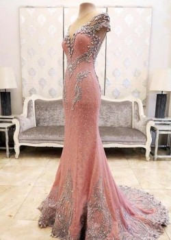 2017 Pink Mermaid Crystals Evening Dress Beading Luxurious Formal Dresses_Evening Dresses_2017 S ...