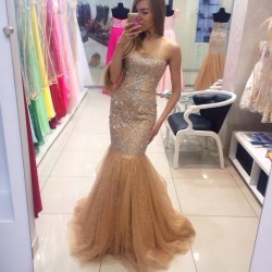 Modern Sweetheart Beading Mermaid Sleeveless Tulle Prom Dress_Prom Dresses 2017_Prom Dresses_Spe ...