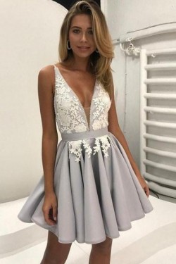 Sexy V-Neck Appliques Short Homecoming Dresses 2017 A-Line Appliques Cocktail Dress BA6972_2017  ...