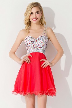 CATALINA | A-line One Shoulder Chiffon Party Dress With Crystal