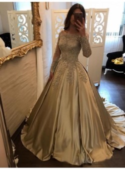 Designer Golden Brautkleider Mit Ärmel Lang Prinzessin Hochzeitskleider Günstig Online