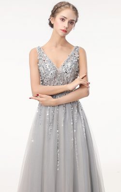 Online Long Grey Bridesmaid Dress BNNFF0008