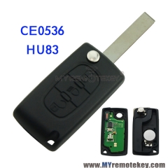 CE0536 Flip remote key for Citroen Peugeot 3 button 433mhz HU83 middle button light PCF7961 ASK  ...
