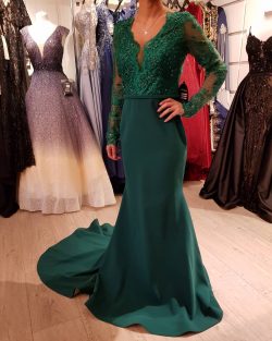 Elegante Abendkleid Grün | Günstige Abendkleider Lang mit Ärmel