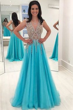 Elegante Abendkleider Blau | Chiffon Kleider Abiballkleider Online