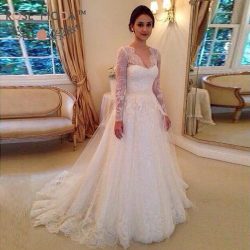Modest Brautkleider Mit Spitzen Ärmel | Hochzeistkleider A Linie Online