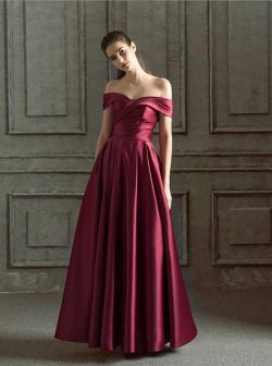 Elegante Abendkleider Lang Weinrot | Schlichtes Abendkleid Online