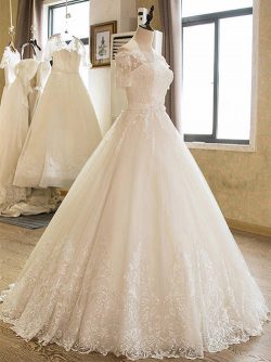 A-line Off Shoulder Lace Sleeves Bridal Wear [VIVIDRESS12964] – R2940 : vividress.co.za