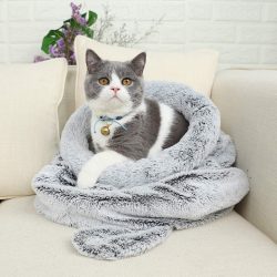 Soft cozy pet bed self-warming cat hooded cave kitty sack cat sleeping bag cat cave