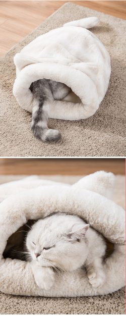 cozy pet bed self-warming cat hooded cave kitty sack cat sleeping bag cat cave