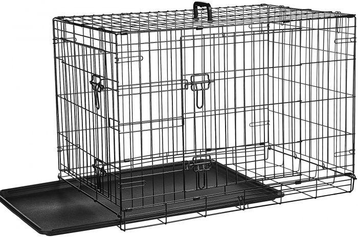 Includes Feet & Leak-Proof Plastic Pan Metal Folding Pets Dog Crate Dog Cage