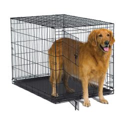Includes Feet & Leak-Proof Plastic Pan Metal Folding Pets Dog Crate Dog Cage