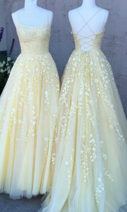 Light Yellow Prom Dresses Strings with Straps KSP563 – £105.00
