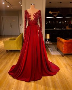 Elegante Abendkleider Lang Rot | Abiballkleider mit Ärmel