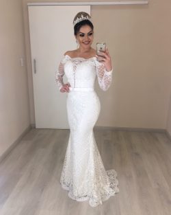 Elegante Brautkleider mit Ärmel | Brautmoden Meerjungfrau Spitze