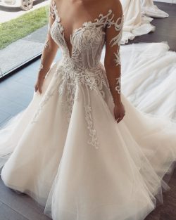 Elegante Brautkleider Mit Ärmel | Hochzeitskleider A Linie Online