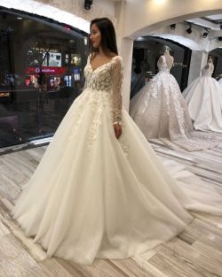 Fashion Hochzeitskleider mit Ärmel | Brautkleid A Linie Spitze