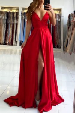 Abendkleider Lang Rot | Schlichtes Abendkleid Günstig Online