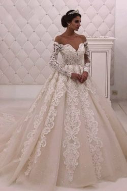 Designer Brautkleid mit Ärmel | Hochzeitskleider A Linie mit Spitze