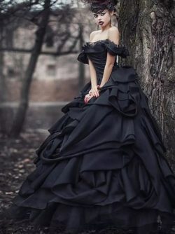 Schwarze Brautkleider Pinzessin | Vintage Hochzeitskleid Mit Spitze