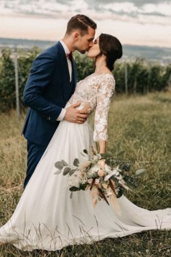 Schlichte Brautkleider mit Ärmel | Spitze Hochzeitskleider Online